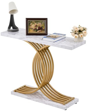 VEVOR Table Console étroite pour canapé, 100 x 30 x 81 cm, Table d'entrée Longue à 1 Niveau, Console Meuble avec Cadre en métal, pour Couloir, Salon et Chambre à Coucher, Imitation marbre Blanc