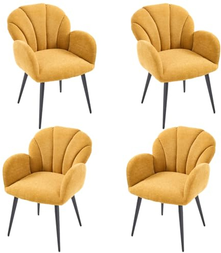 chairus Esszimmerstühle 4er Set Chenille Küchenstühle Polsterstühle mit Lehne Moderne Stühle Esszimmer Armlehnenstuhl für Küche Wohnzimmer (Gelb-4)