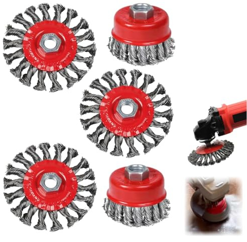 5 Stück Drahtbürste Winkelschleifer,Durchmesser 75mm und 100mm, für M14 Modelle Winkelschleifer Zubehör,für Metall und Stein, zum Reinigen, Entzundern, Aufrauen und Entrosten