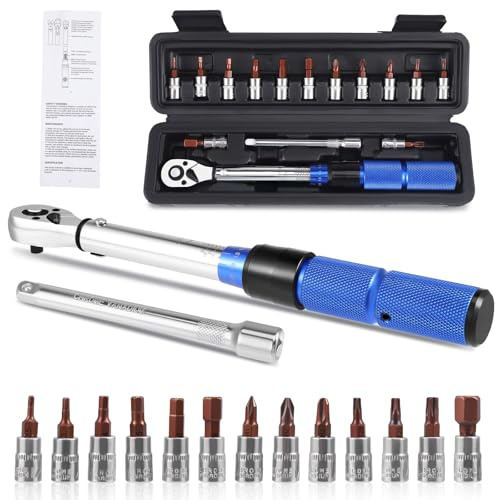 KEYSAFER Bike Torque Wrench 1-25 Nm Bicycle Torque Wrench Set ¼-Inch 15 pcs Drive Click Torque Wrench Set with Dual Direction Adjustable 72 Tooth for Road and Mountain Bike and Motorcycle Maintenance