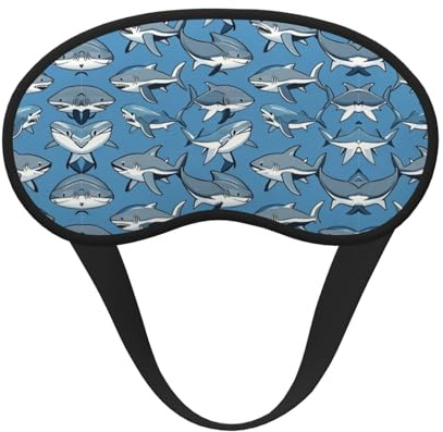 Bequeme, leichte Schlafmaske für die Nacht, zum Schlafen im Flugzeug oder zur Meditation – Blauer, Seehai-Kunst, lichtblockierender Augenschutz für Erwachsene, Kinder, Jungen und Teenager