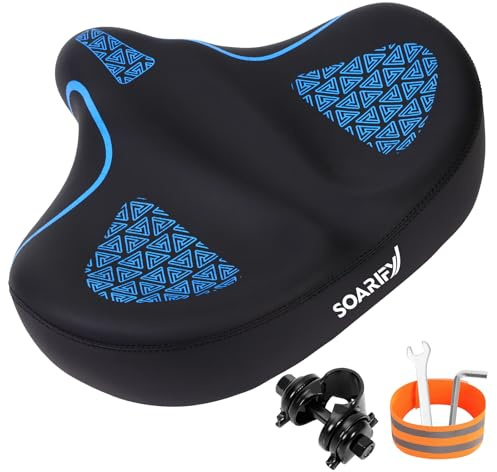 SOARIFY Comfort Bike Seat, Bicycle Seat for Men Women,Waterproof Bike Saddle Replacement for City Bikes, Exercise Bikes, Cruiser, City Bikes (Black+Blue)