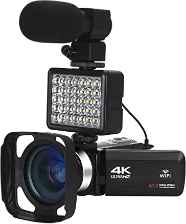 QZCX Cámara Digital, Camcorder de cámara de Video 4K 3 0fps Ultra HD Digital Vlogging Video Cámara de Video 16x Zoom Digital Relleno Luz WiFi Vlog Grabador(32G SD Card,Pink)
