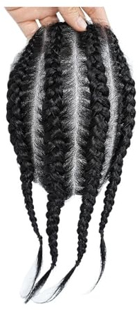 Echthaar Toupet für Männer Cornrow Geflochtene Herrenperücken PU-Flechthaar Afro Curly Mans Wave Unit Natürliches Schwarz Echte menschliche Haarteile 6''Toupet-Ersatzsystem Herren-Toupet(15x20cm)