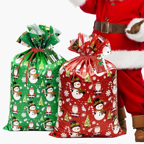 2 Stück Weihnachtssack Groß, Geschenktüten Weihnachten mit Karten, 91cm*142cm Geschenkbeutel Weihnachten, Weihnachtssack für Geburtstage, Xmas Party
