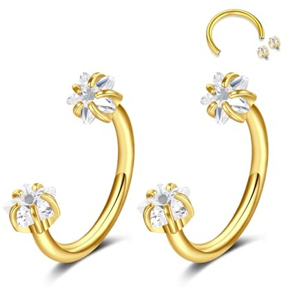 D.Bella hästsko näsringar ringar ringar septum ring 316L rostfritt stål näsringar CZ hästsko septum läpp labret ögonbryn helix daith öra piercing smycken för kvinnor män, 8mm diameter, 1.0mm bar