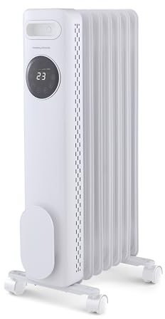 Morphy Richards HeatFlux Digital Oil Filled Radiator, Remote Control, 15m2 Coverage, Personalised Warmth, Timer, Eco Mode, Auto Switch off, Touch Panel, Cord Storage, 1.5W, White, 827501