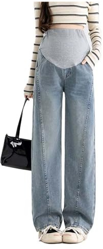 Olamao Vaqueros premamá antes y después del parto: pierna ancha estrecha, corte holgado, denim suave con banda de ajuste, para mujeres menores de 170 cm, con prácticos bolsillos, Style-01, M