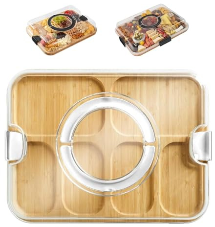 dzqad Planche à Découper en Bois | Planche À Découper En Bois Ustensiles De Cuisine | Plateau de Service avec Compartiment Couvercle pour Charcuterie Fromage Aliments Intérieur Extérieur Cadeau Maison