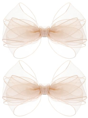 2PCS 5.5 Inch Organza Hair Bow Clips Big Rose Gold Hairs Bow with Satin Knot Center Double Girls Bows for Toddler Kids Children Teens