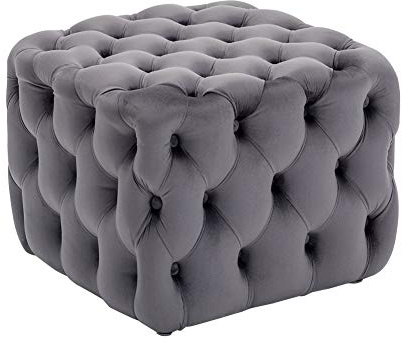 Warmiehomy Square Ottoman Footrest Soft Velvet Upholstered Sofa Seat Pouffe Footstool Deep Button-Tufted Stylish & Durable Comfy for Living Room, Bedroom, Entryway 50x50x40cm(Gray)