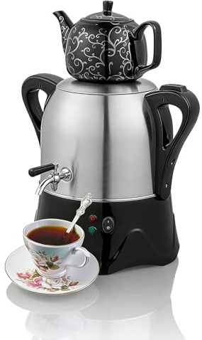 Tetera eléctrica con tetera de 1 litro y olla hirviendo de 3 L, función de mantener el calor para té turco, café y té perfumado