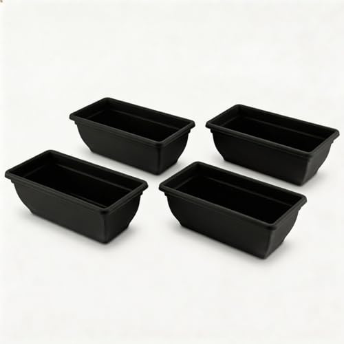KYY'Z 4x 60cm Rectangular Garden Trough Planters - Black Durable Plastic Window Boxes for Vegetables, Herbs & Flowers, Indoor Outdoor Flower Box for Balcony & Mini Garden, Home Decor