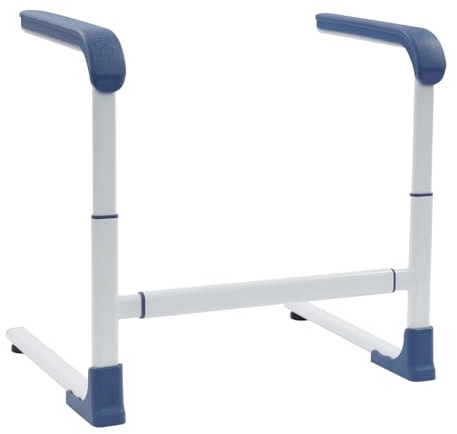 Aiuto per il sollevamento, corrimano, ausilio per la mobilità regolabile, max 150 kg, 64 x 48 x 65 cm, per anziani, bianco + blu