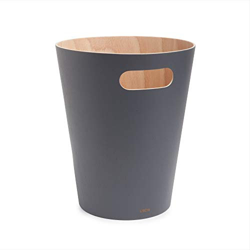 Umbra Woodrow 2 Gallon Modern Wooden Trash Can, Wastebasket, Garbage Can or Recycling Bin for Home or Office, Natural/Charcoal