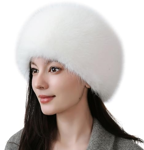 Dikoaina Cappello Invernale da Donna in Finta Pelliccia, Stile cosacco, Stile Russo, Bianco, M/L
