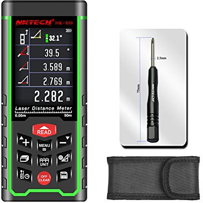 NKTECH Laser Distance Meter Laser Rangefinder 50m 70m 100m Range Finder Tools m/in/ft Length Tape Area Volume Angle Measuring USB Rechargeable TFT Colorful Display Delay (NK-S50 164ft)