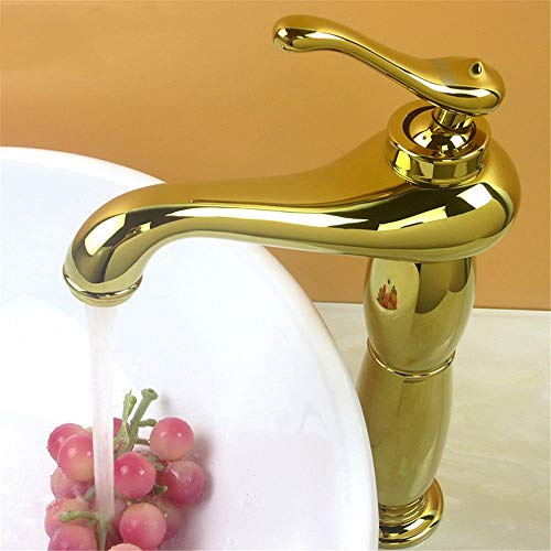 YAWEDA Golden Bronze Basin Faucet Bath Sink Faucet Cold Water Mixer with Elevated Pedestal Wash Basin Faucet Single Handle