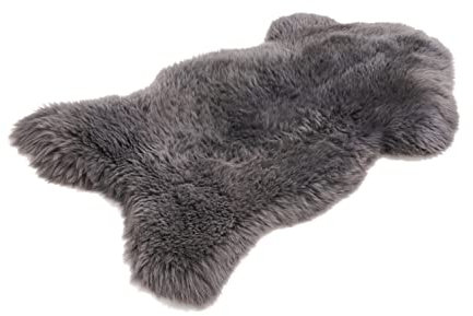 Cakla Lammfell Echt 100-110 cm - Schaffell Echt Groß - Fellteppich Grau - Weich und Flauschig - Fell für Stühle - Lammfell Teppich - 100% Bio - Schafsfelle - Dekofell - Schafsfell Felle