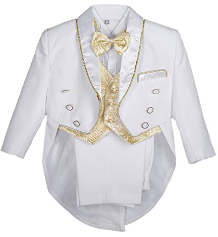 Lito Angels Baby Boys' Jacquard Tuxedo Classic Formal Suits Wedding Outfit 5 Piece Set Size 12-18 Months White