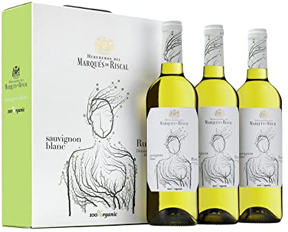 Marques De Riscal Sauvignon Blanco 100% Organic, Vino blanco Sauvignon Blanc Denominación de Origen Rueda, Variedad Sauvignon, con certificación ecológica - Estuche 3 botellas x 750 ml