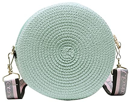 JIUFU Stroh Runde Strandtasche Handgemachte Vintage Gewebte Umhängetasche Bast Runde Rattan Tasche Sommerurlaub Böhmische Reisetaschen