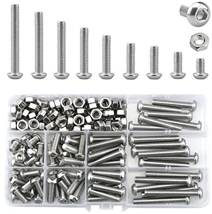 Bolts and Nuts Set, Hex Head M6 Stainless Steel Machine Screws and Round Head Hexagon Socket Bolts Assortment(10/14/18/20/25/30/35/40/45mm) (M6, Silver)