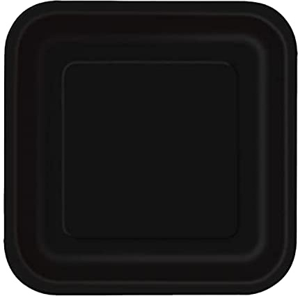 Trimming Shop 9 Heavy Duty Square Dessert Plates Midnight Black Disposable Plates 23cm - Colour Themed Paper Tableware for BBQs, Weddings, Anniversary, Birthday, Multipurpose Occasions (14 Pack)