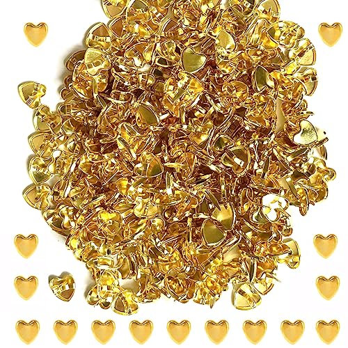 SIMBLOOM 300 Stück Mini Herzförmige Brads Musterklammern Herz Metall 8MM Verschlussklammern Gold Klammern Musterbeutelklammern Bastelklammern für DIY Scrapbooking Basteln (A)