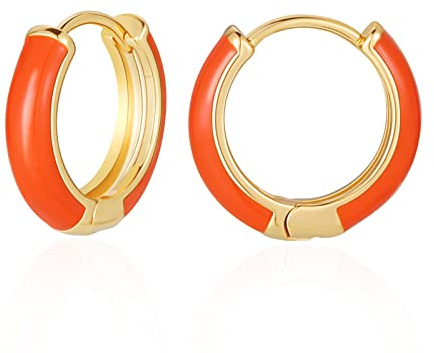 Kleine Emaille Creolen Ohrringe für Frauen, 18 Karat Vergoldete Hypoallergene Süßer Emaille Huggie Ohrring für Frauen Mädchen Schmuckges Chenke (orange)