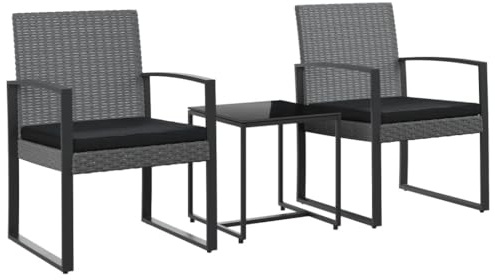 vidaXL 3-TLG. Garten-Essgruppe mit Kissen Dunkelgrau PP-Rattan