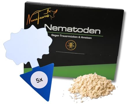 NemaTaurus® SF-Nematoden, 6 Mio für 12m² + 5 Blaustecker, effektive Lösung gegen Thripse, Trauermücken, Schädlinge an Zimmerpflanzen, Balkonpflanzen, im Gewächshaus
