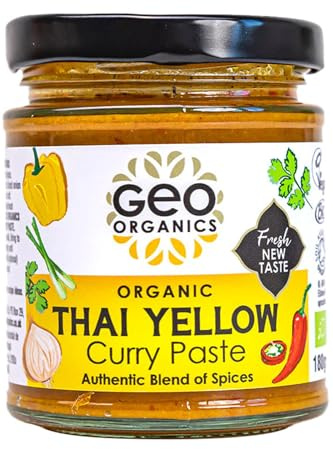 Geo Organics Thai Yellow Curry Paste 180g (Pack of 1) Serves 4 | Organic & Vegan-Friendly Curry Paste | Authentic Restaurant Recipe Base | Certified by Soil Association Thai Curry Paste