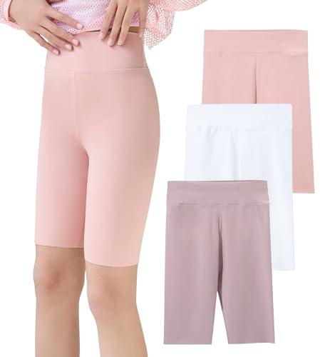 SEAUR Flickor sportleggings, långa yogabyxor, enfärgade, snäva joggingbyxor, löparbyxor, träningsbyxor, 100–160 cm, Kortvit + lila + rosa, 160 cm