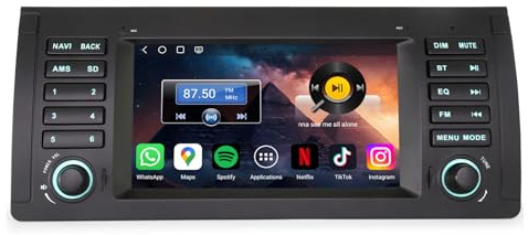 Erisin 7 Inch 8-Core 4GB+64GB Qualcomm Android 14 Car Stereo Bluetooth with Sat Nav for BMW X5 E53 Head Unit Apple CarPlay Wireless Android Auto DSP DAB+ WIFI 4G DVR USB IPS Touchscreen Canbus SWC