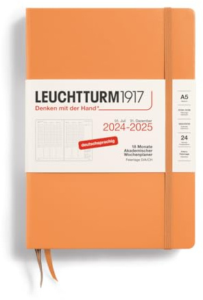 LEUCHTTURM1917 370635 Akademischer Wochenplaner Medium (A5) 2025, 18 Monate, Apricot, Deutsch