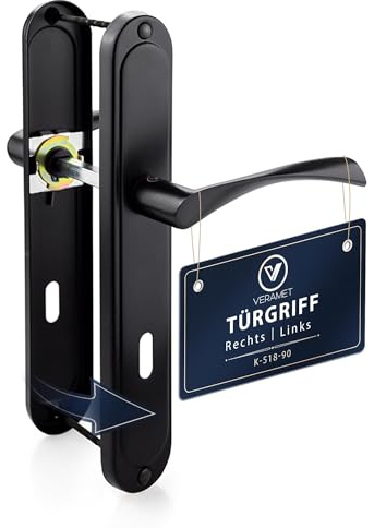 VERAMET Türklinke Türgriff Drückergarnitur für Innentüren Zimmertüren Büro Türbeschlag Türdrücker Abstand 90mm Set Links Rechts Beidseitig BB Langschild Tür 40-62 mm Schwarz - K-516-90 P2