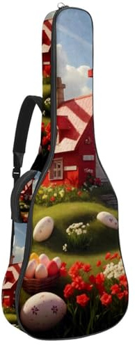 Akustikgitarre Gigbag, wasserdichte Gitarrentasche für 40/41/42 Zoll Gitarren, mit schützender Schwammschicht und mehreren Taschen, Rotes Osterkreuzhaus, mehrfarbig, 42.9x16.9x4.7 in, Gitarrentasche