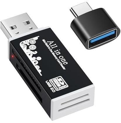 USB Memory Card Reader, BORLTER CLAMP USB Card Reader for Computer with Type C Adapter, Supports TF, SD, MMC Cards.