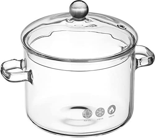 Pentola in vetro for cottura lenta, casseruola in vetro con coperchio, pentola in vetro trasparente da 2 litri, manici facili da impugnare /1548