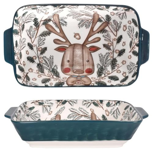Bandeja Horno Ceramica, 22,5 x 12,5 cm, Platos para Lasaña, Plato Hornear Ceramica con Asas, Fuente para Horno Pequeña, Molde Rectangular, para Lasañas, Pasteles, Tapas y Más