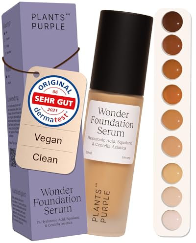 Wonder Foundation Serum - Make Up sanfte Deckkraft | Alle Hauttyp | Mit Hyaluronsäure + Squalan | Regenerierende Wirkung | Getöntes Gesichtsserum langanhaltender Glow | Plants Are Purple (Honey 30ml)