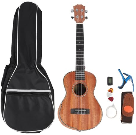26-Zoll-Ukulele-Mahagoni-Ukelele-Bausatz für Hawaii-Gitarre mit Stimmgerät, Kapodaster, Ersatzsaiten, Riemen, Gigbag für Starter für Erwachsene