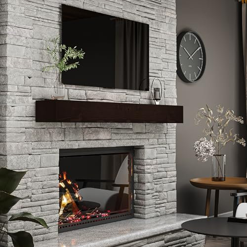 BoscoMondo 6.7 Thick Distressed Fireplace Mantel, Handcrafted Rustic Wooden Construction, Wall-Mounter Floating Farmhouse Shelf - 6.7 Thickness - 60 Cacao