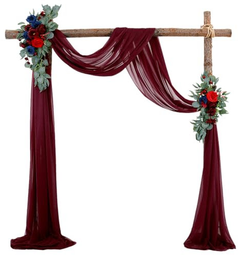 Querbehang 70 * 600cm,Hochzeitsbogen Tüll,Hochzeit Querbehang Freihanddeko,Hochzeitsbogen Vorhang Deko,Weiches Polyestergewebe Hochzeit Vorhang,Für Party, Fotografie,Hochzeit (Tiefes Weinrot)