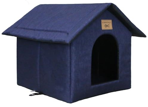 Vinnypet Katzenhaus Für Draußen Winterfest Wasserdicht Wetterfester Katzenhöhle Haustierhaus mit Plüschkissen Warm Hundehöhle Waschbar Hundehaus Tierheim Für Streuner Haustiere 40x40x45