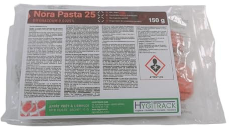 Générique Nora Pasta raticide souricide, Anti-Rats et Anti-Souris en pâte fraiche huilée- Sachet de 15 x10 grammes avec Gant d'application