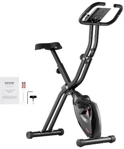VEVOR Vélo d’Appartement Pliable, Vélo d’Exercice d’Intérieur, Résistance Magnétique Réglable, Coussin de Siège Confortable, Moniteur LCD, Orange