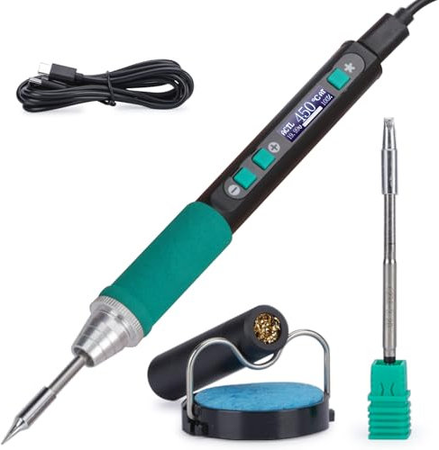 YIHUA 928D-IV Kit di Saldatore a Stagno con Porta Type-C, Riscaldamento Rapido con Cartuccia C235, Temperatura Regolabile da 90~450°C, Protocolli PD/QC/Adattivi,Display LCD e Copertura Multifunzionale