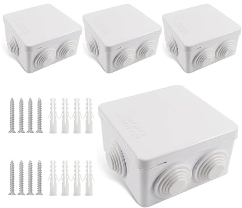 4 stycken elektriska kopplingsdosor, anslutningsdosa vattentät IP55, ytmonterad fördelningsdosa plast 85 x 85 x 50 mm, kopplingsdosa fördelningsdosa, med skruv, för inomhus- och utomhusbruk